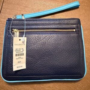 Talbots Navy and Turquoise Leather Wristlet NWT